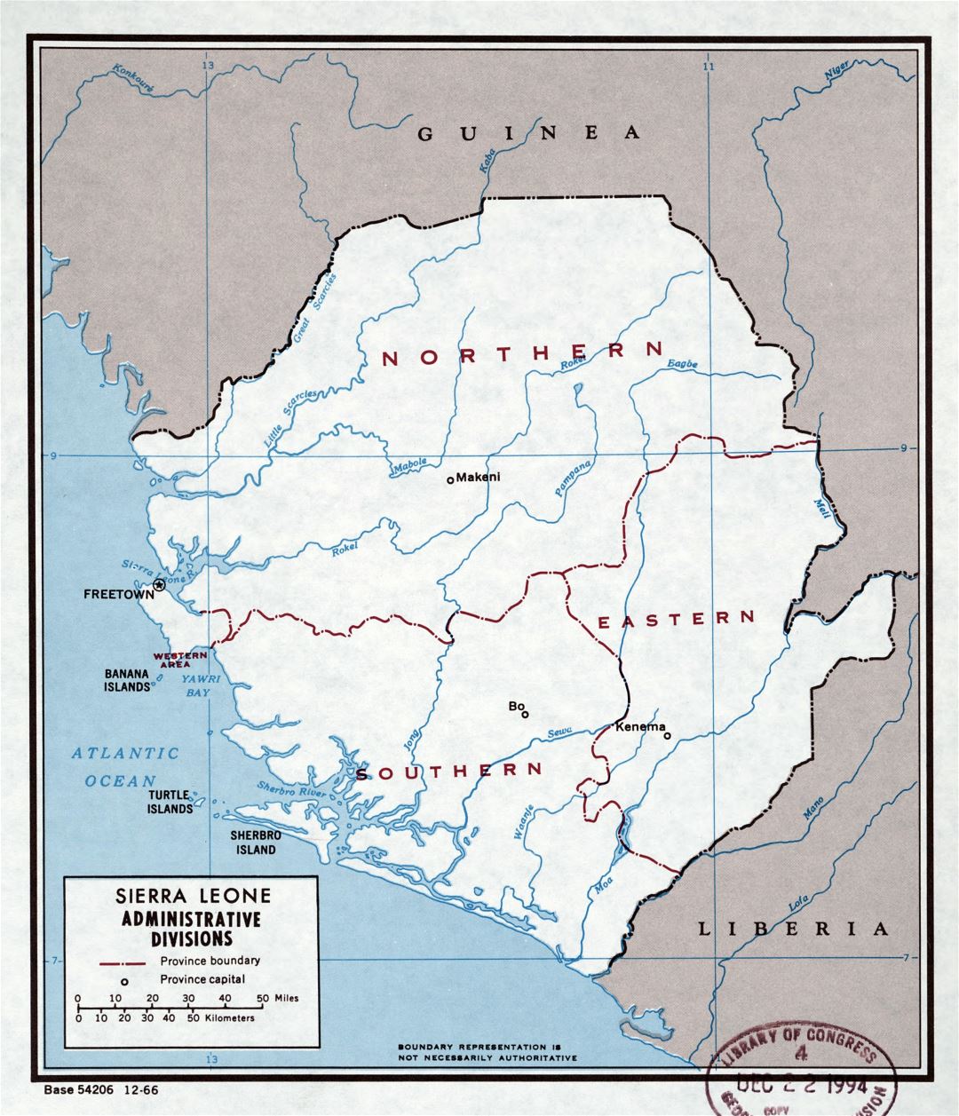 Большая детальная карта административных делений Сьерра-Леоне - 1966