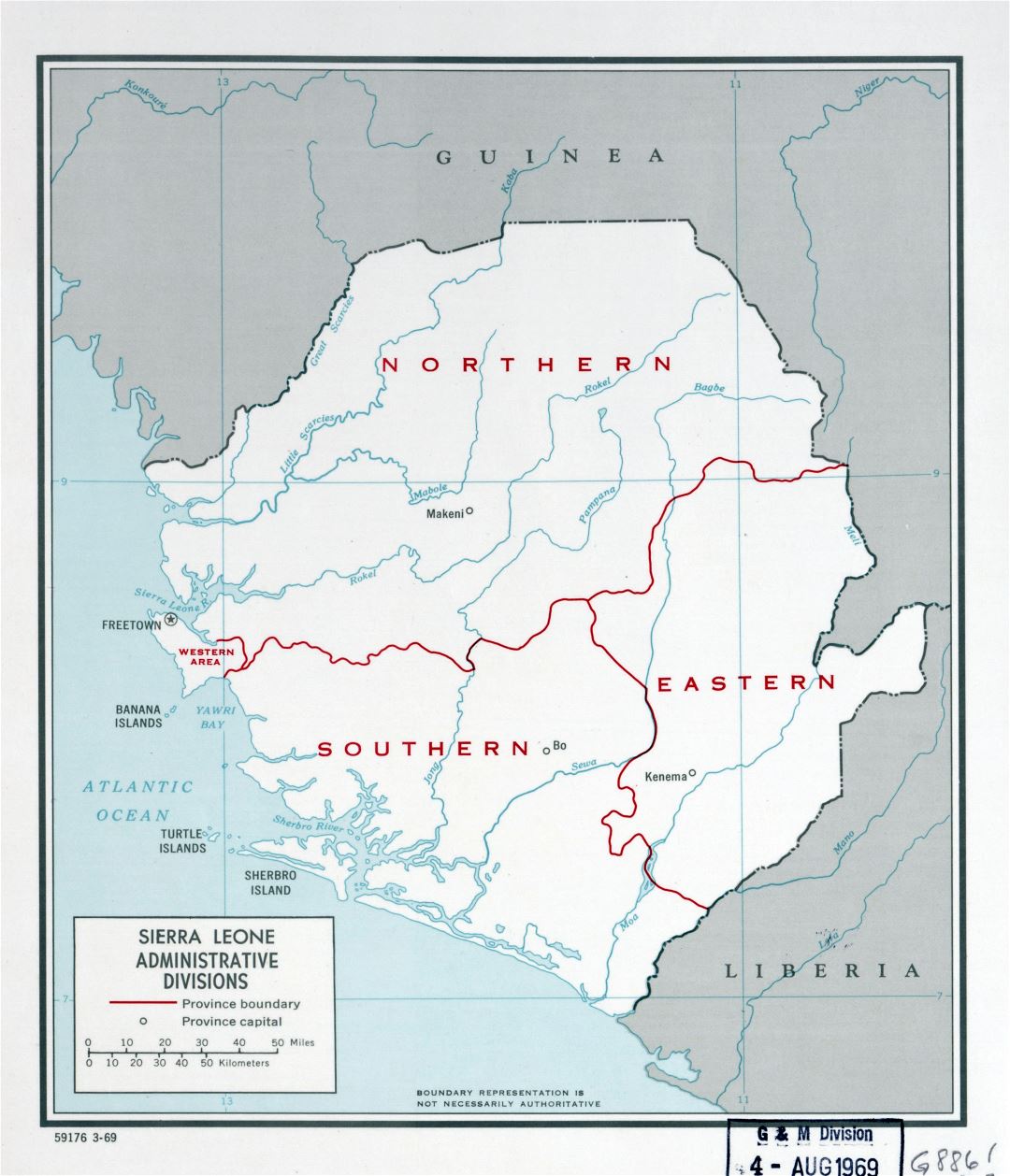 Большая детальная карта административных делений Сьерра-Леоне - 1969