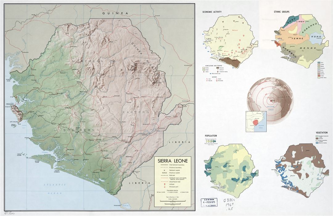Крупномасштабная подробная карта-профиль страны - Сьерра-Леоне - 1969