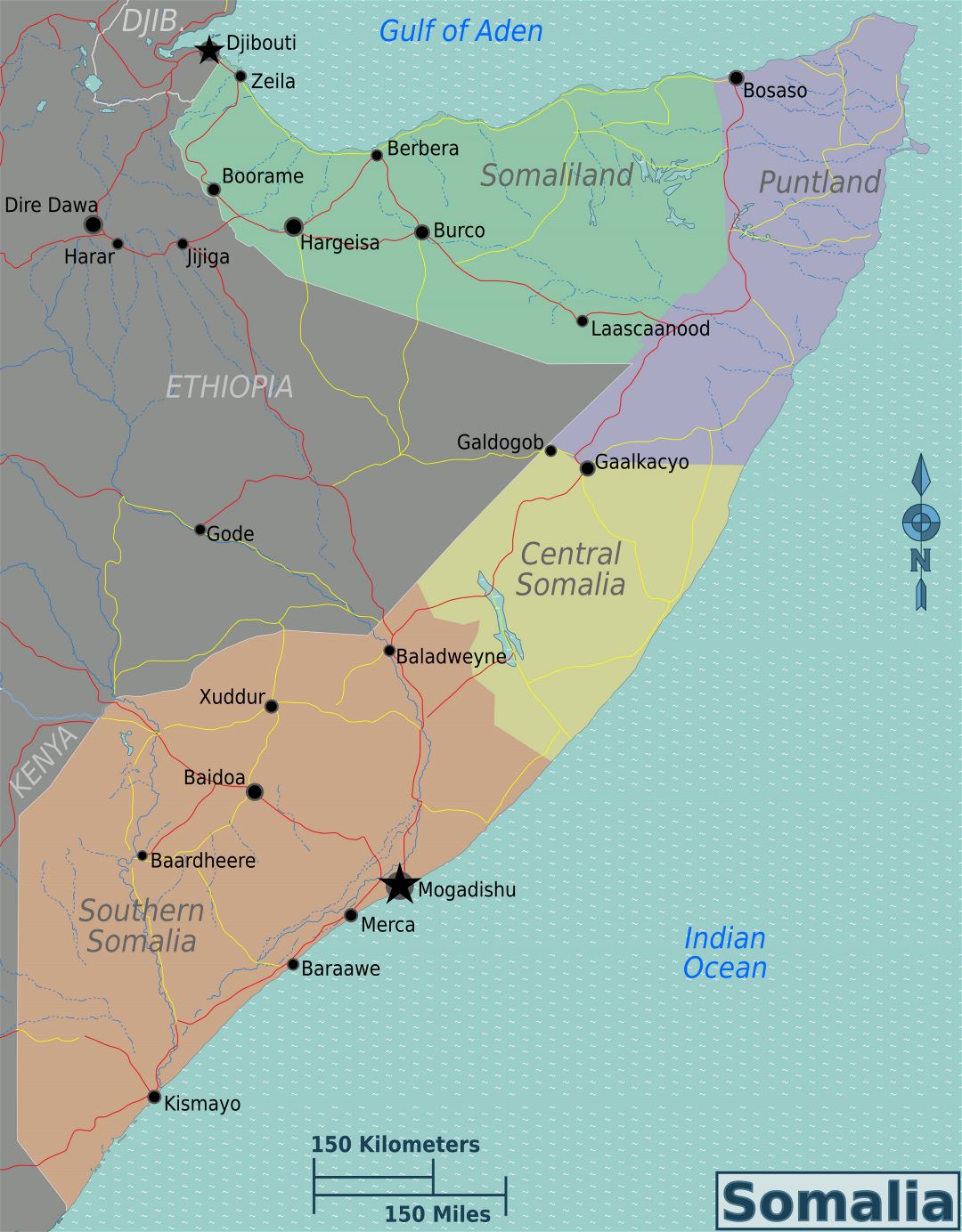 Большая карта регионов Сомали