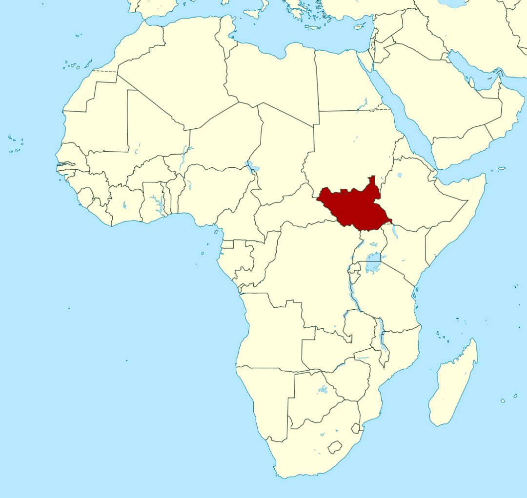 Детальная карта расположения Южного Судана в Африке