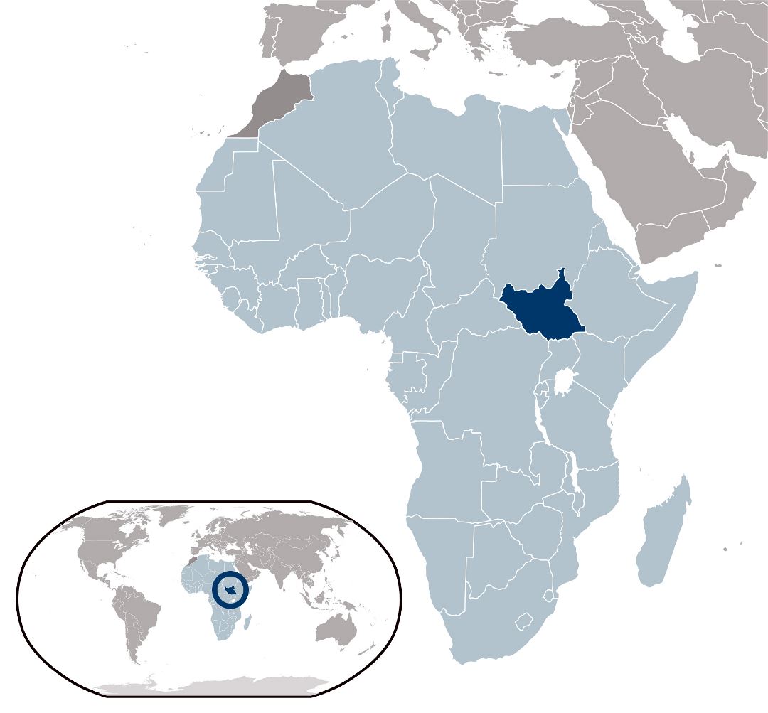 Большая карта расположения Южного Судана