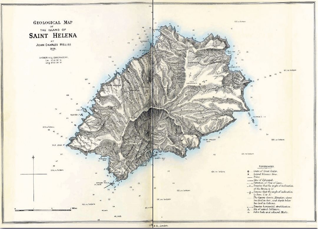 Детальная старая топографическая карта острова Святой Елены - 1860