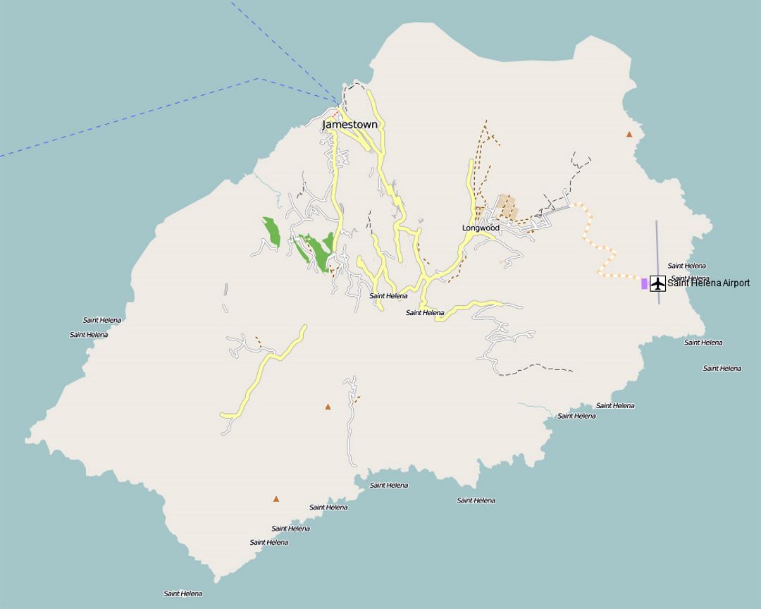 Детальная карта дорог острова Святой Елены с аэропортом
