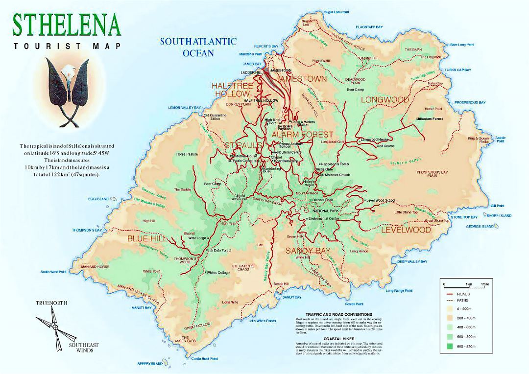 Детальная туристическая карта острова Святой Елены