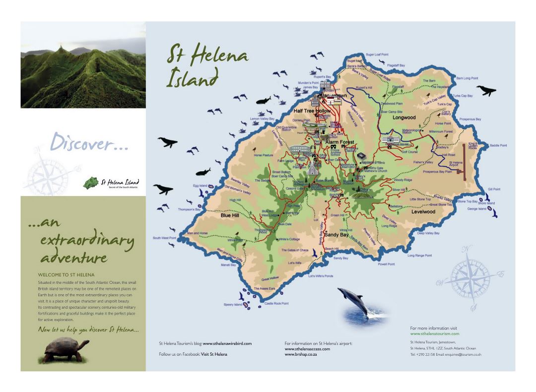 Детальная туристическая карта острова Святой Елены
