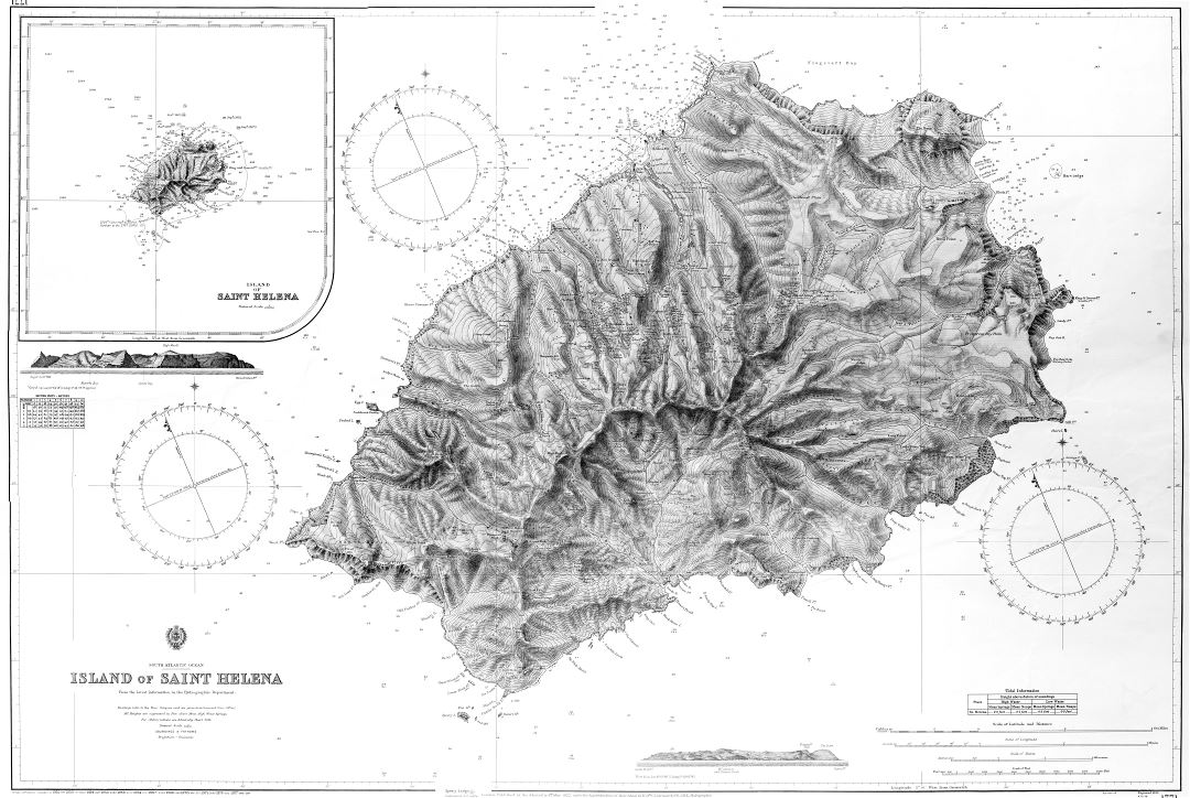 Крупномасштабная детальная старая карта острова Святой Елены - 1922