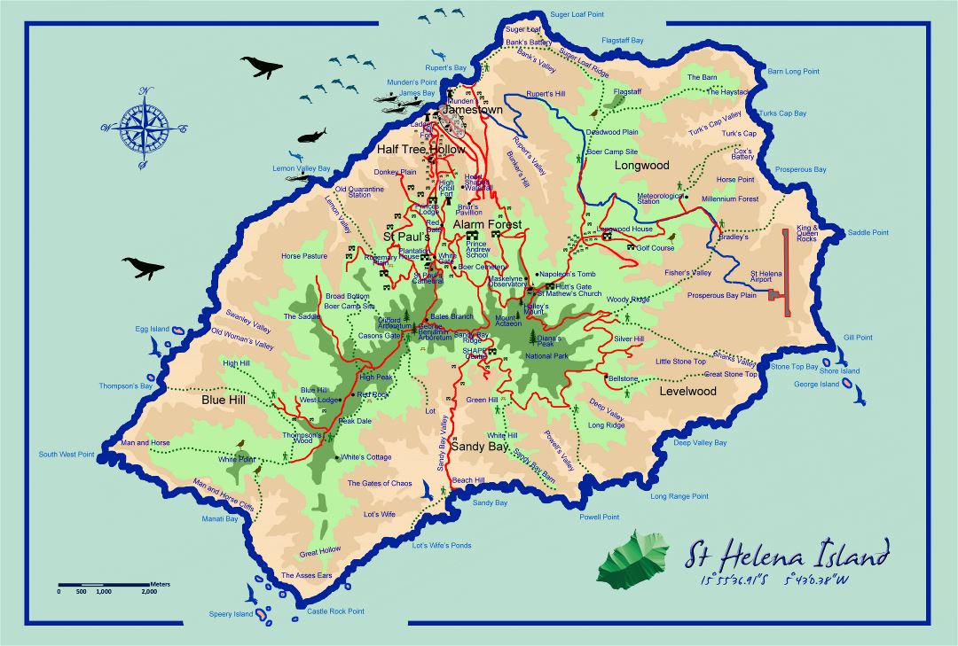 Крупномасштабная туристическая карта острова Святой Елены