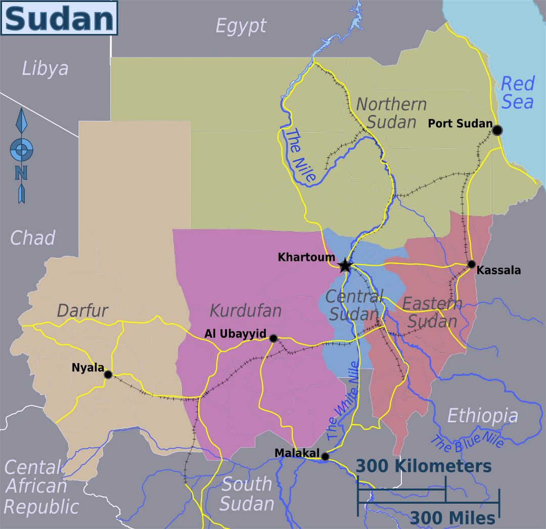 Большая карта регионов Судан