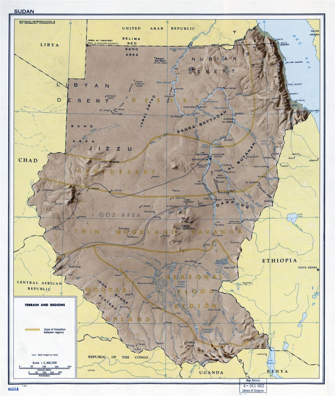 Крупномасштабная карта местности и регионов Судана - 1963