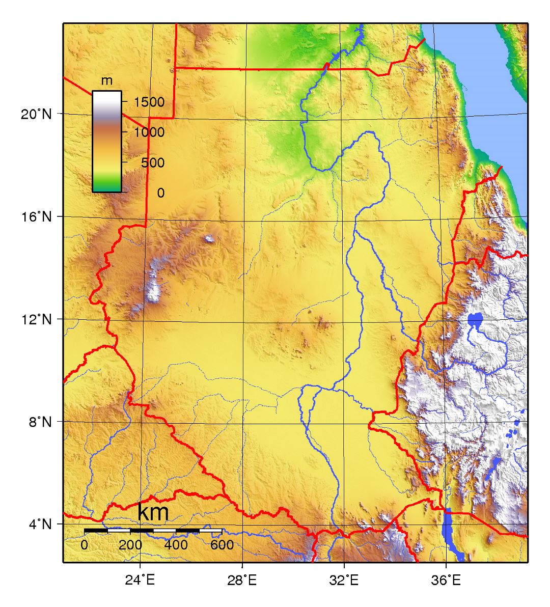 Большая топографическая карта Судана