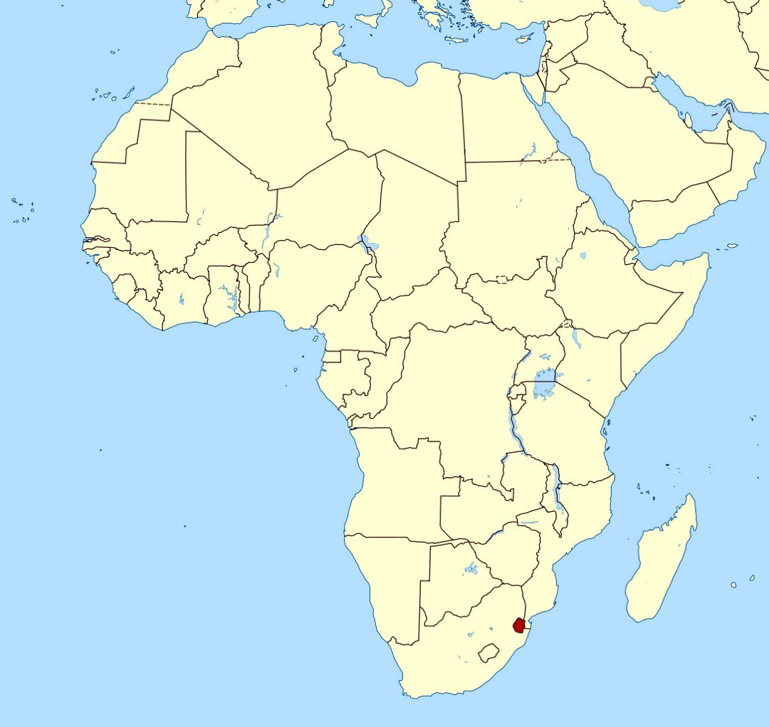 Детальная карта расположения Свазиленда в Африке