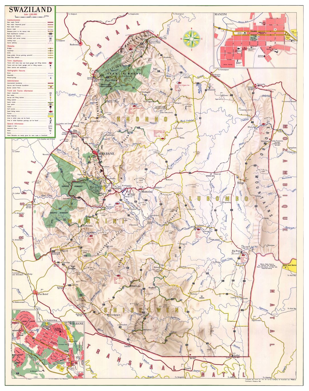 Большая детальная карта Свазиленда с другими пометками