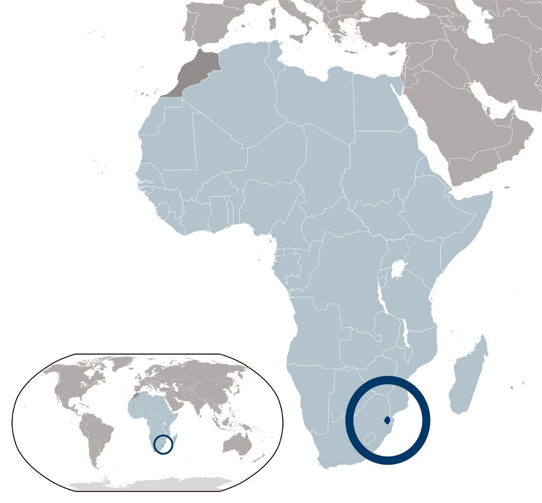 Большая карта расположения Свазиленда