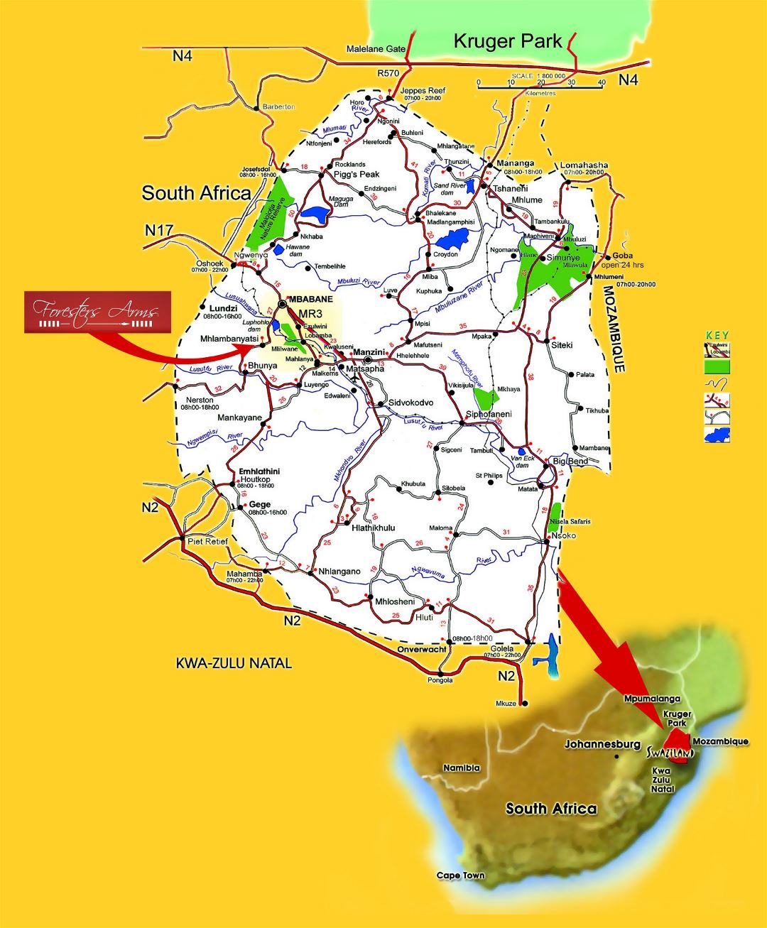 Большая карта Свазиленда