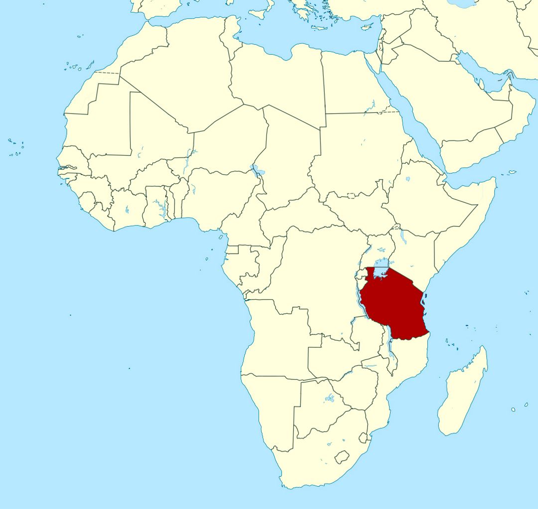 Детальная карта расположения Танзании в Африке