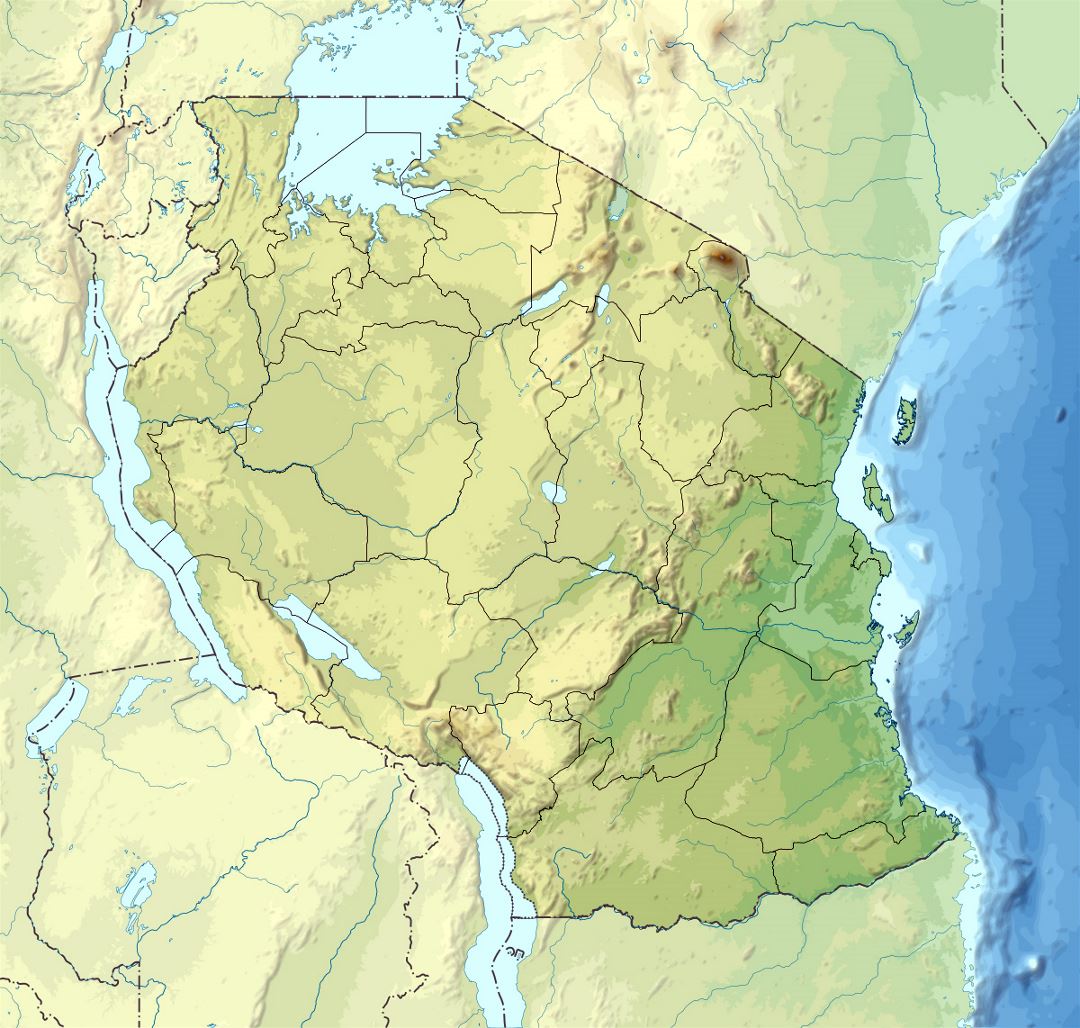 Детальная карта рельефа Танзании