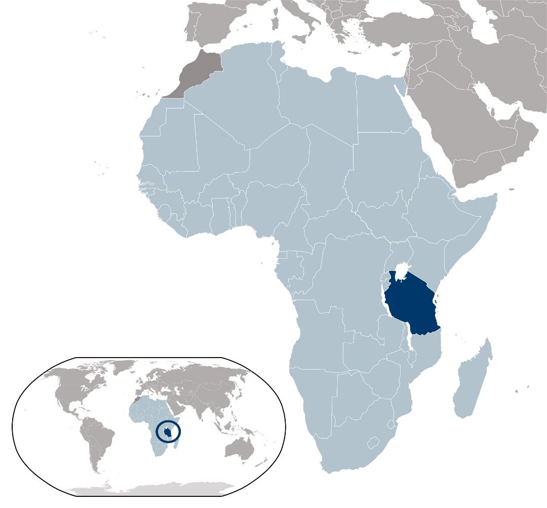Большая карта расположения Танзании