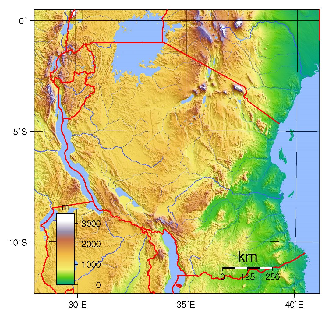 Большая топографическая карта Танзании