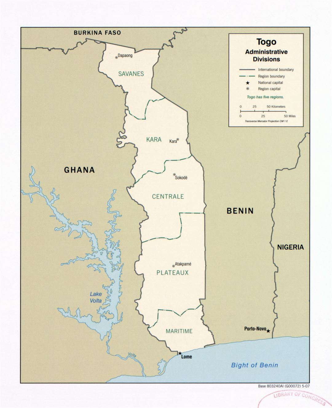 Большая детальная карта административного деления Того - 2007