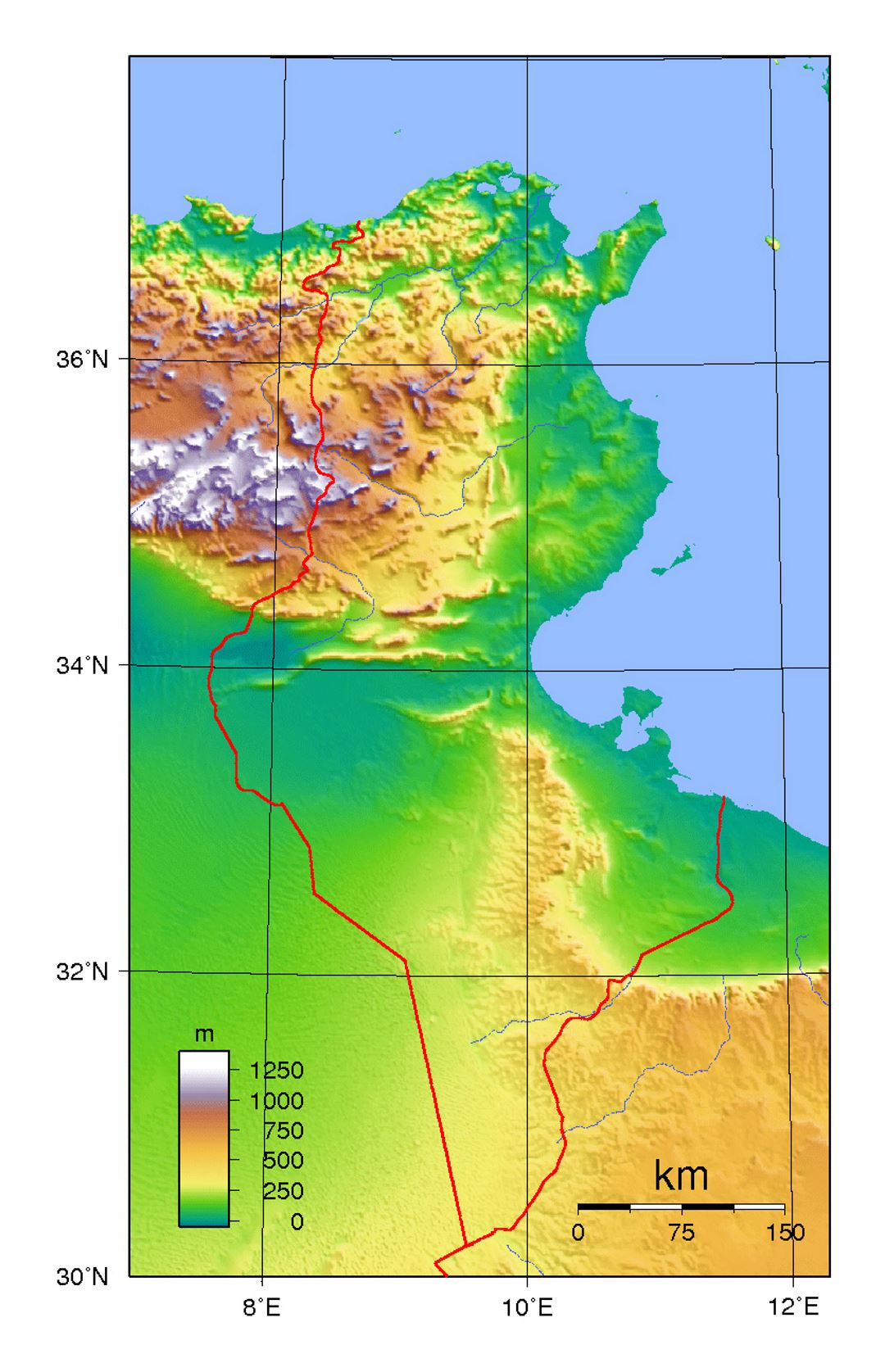 Детальная топографическая карта Туниса