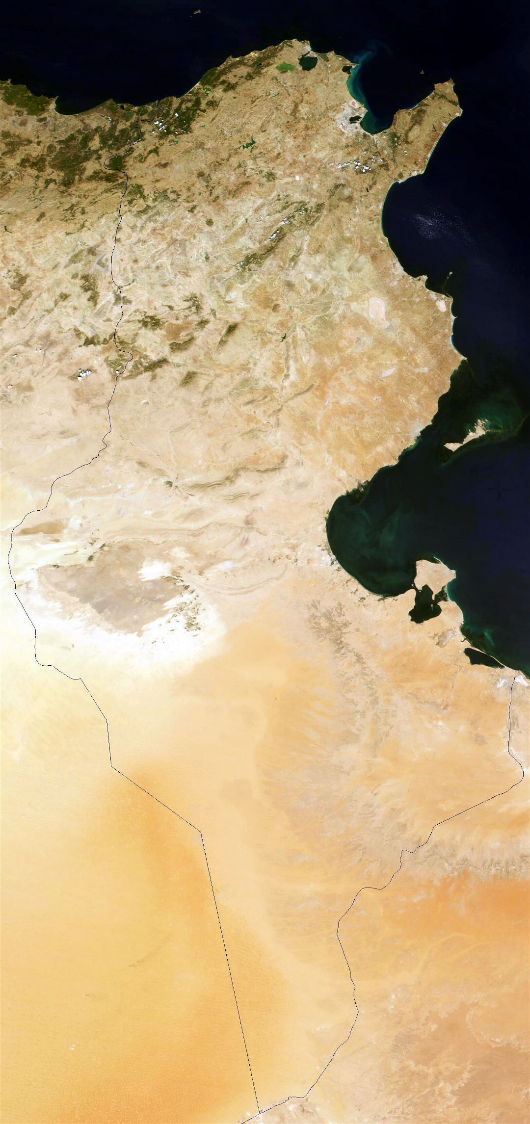 Большой детальный спутниковый снимок Туниса