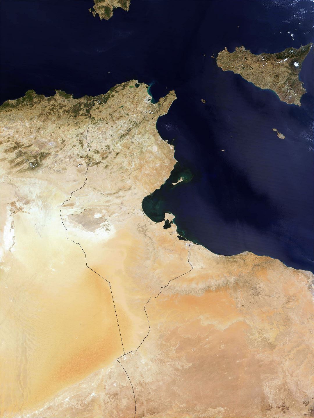 Большая детальная спутниковая карта Туниса