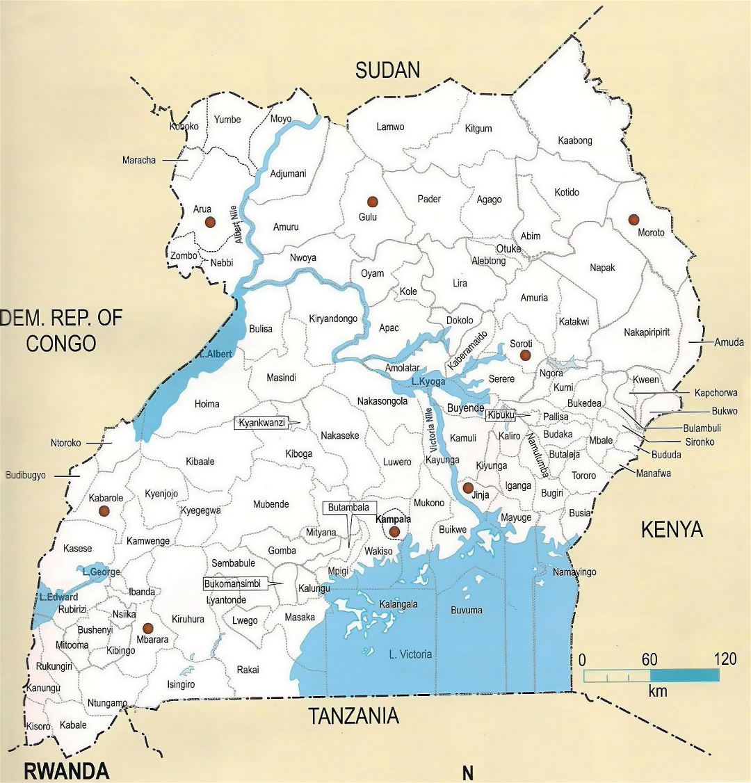 Большая административная карта Уганды