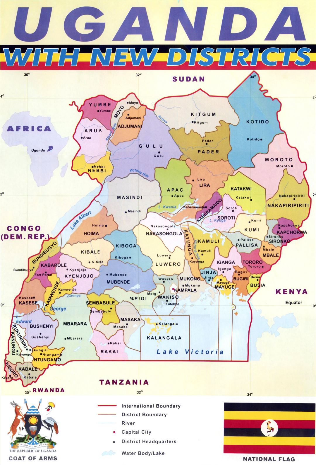 Большая детальная административная карта Уганды