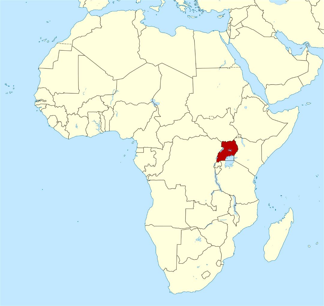 Большая карта расположения Уганды в Африке