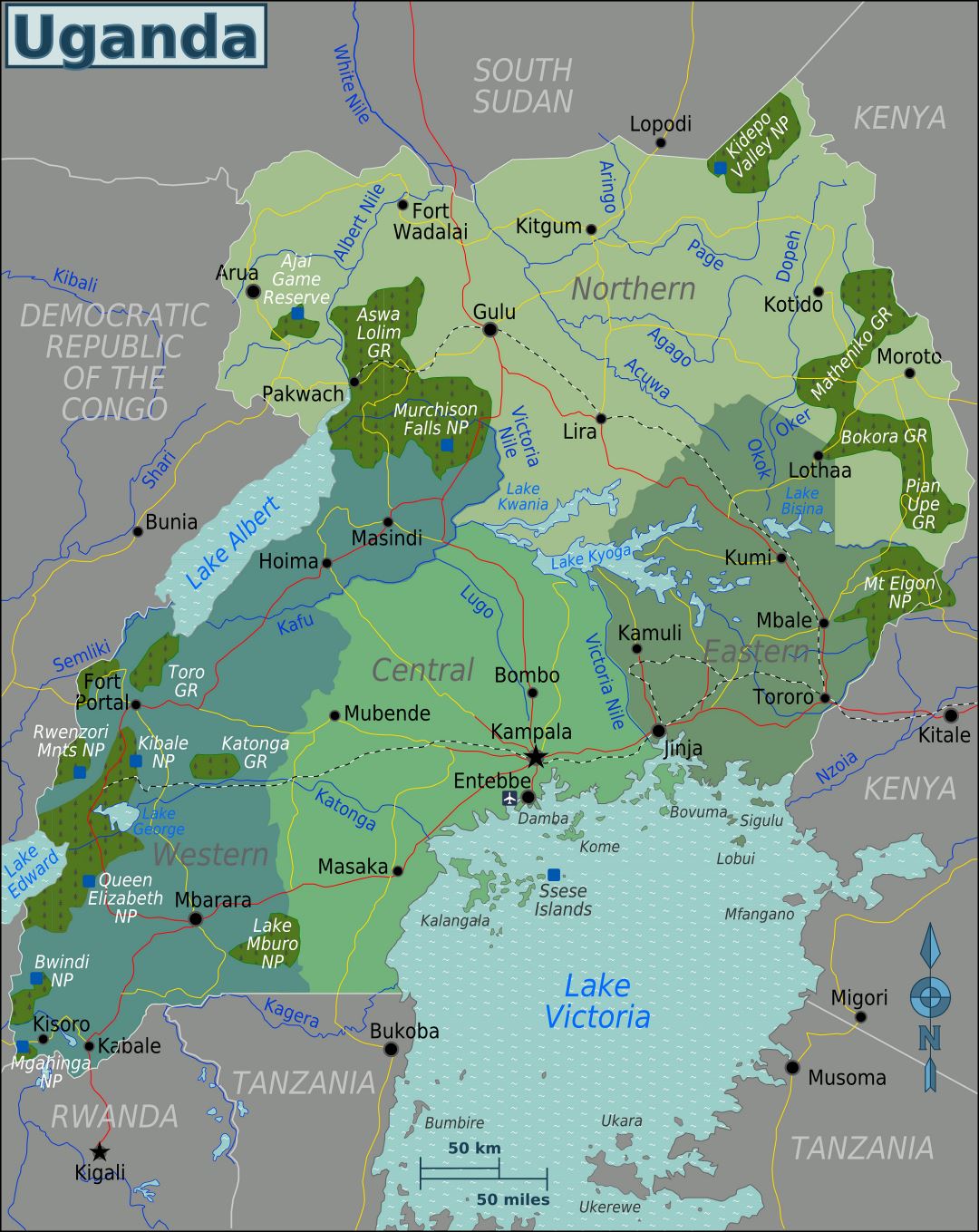 Большая карта регионов Уганды