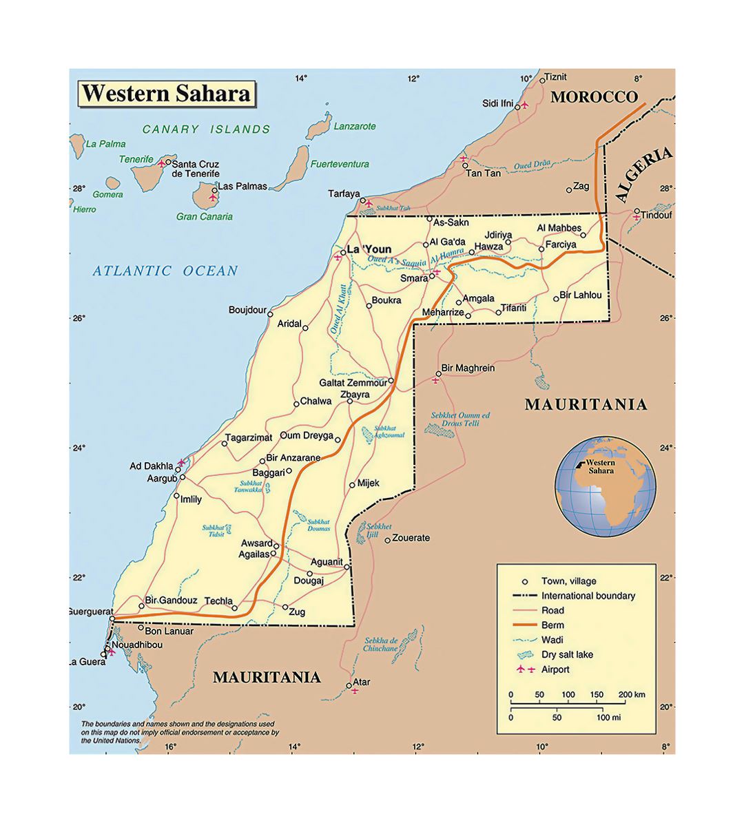 Детальная политическая карта Западной Сахары