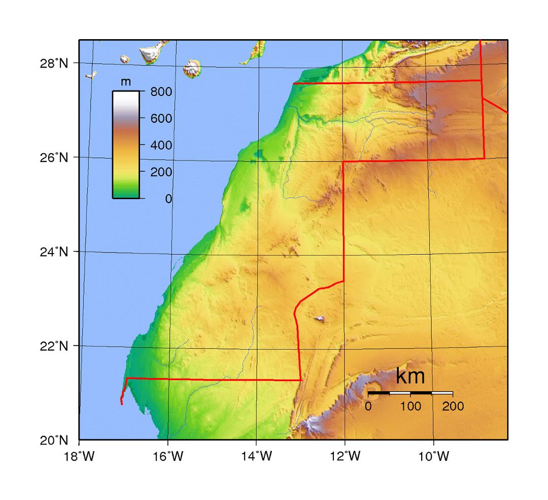 Детальная топографическая карта Западной Сахары