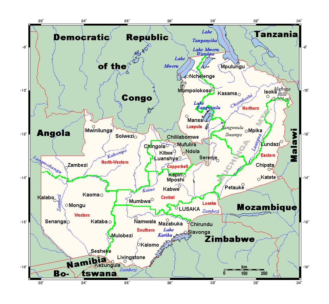 Детальная карта Замбии