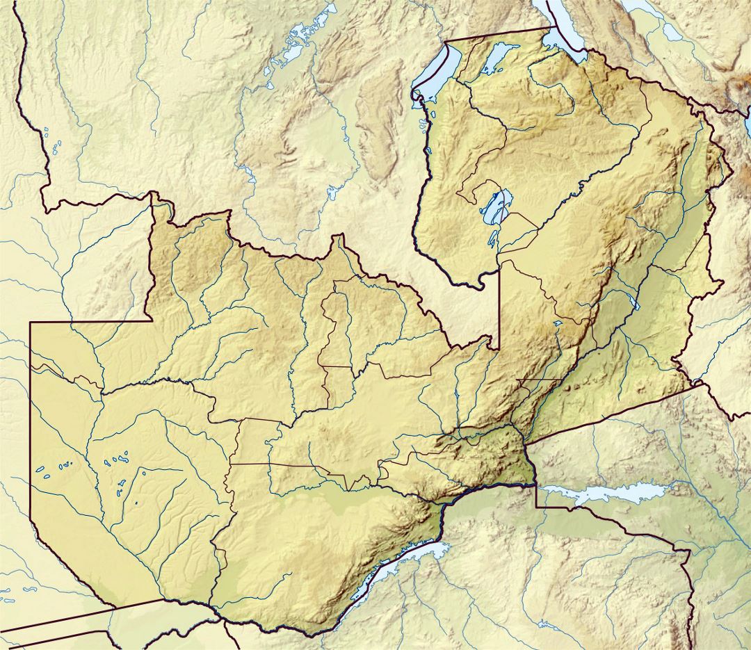 Детальная карта рельефа Замбии