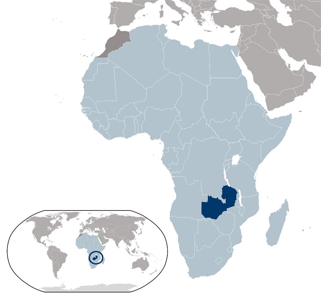 Большая карта расположения Замбии