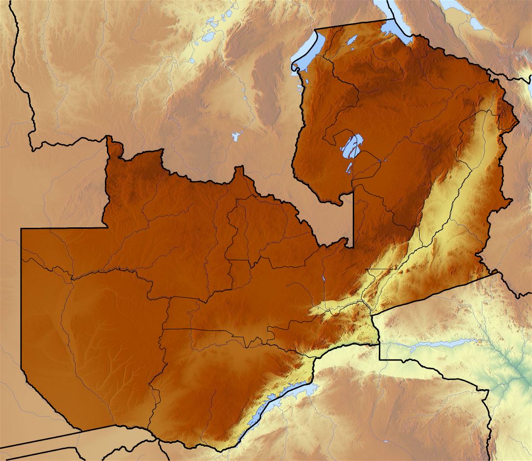 Большая карта рельефа Замбии