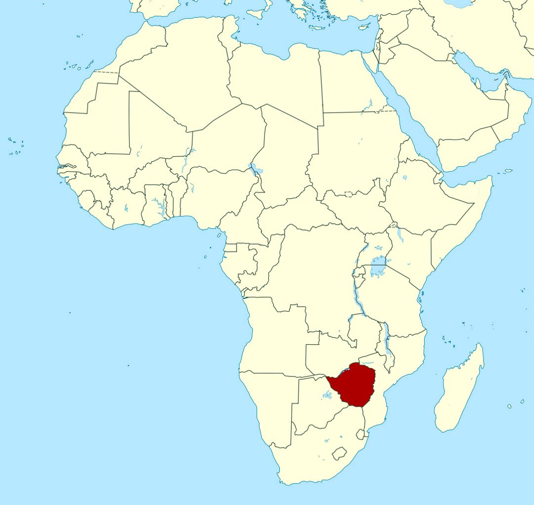 Детальная карта расположения Зимбабве в Африке