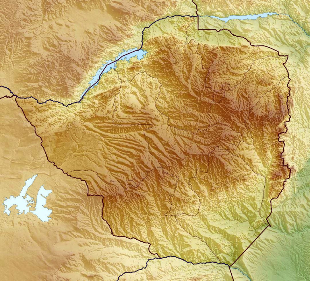 Детальная карта рельефа Зимбабве