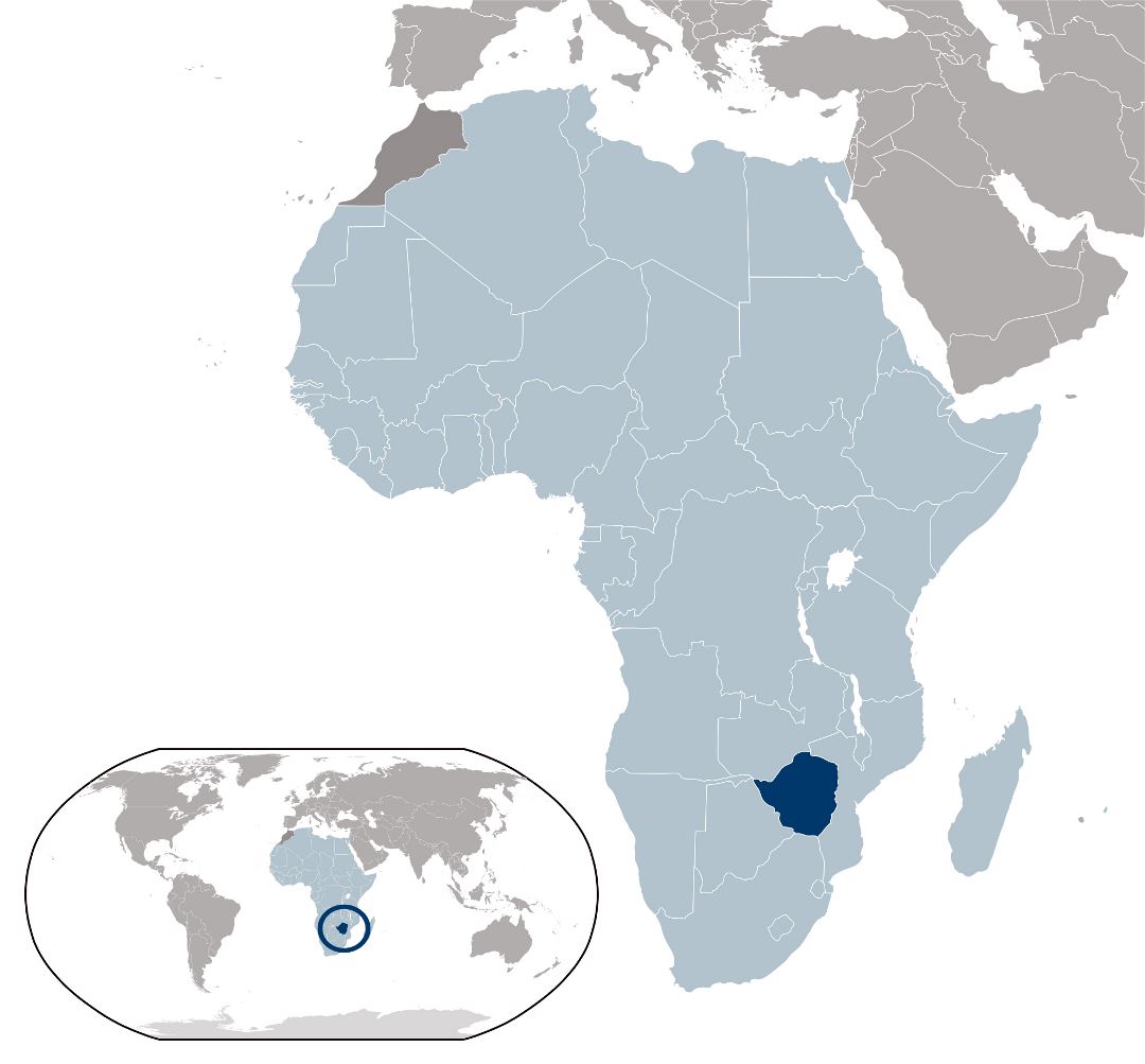 Большая карта расположения Зимбабве