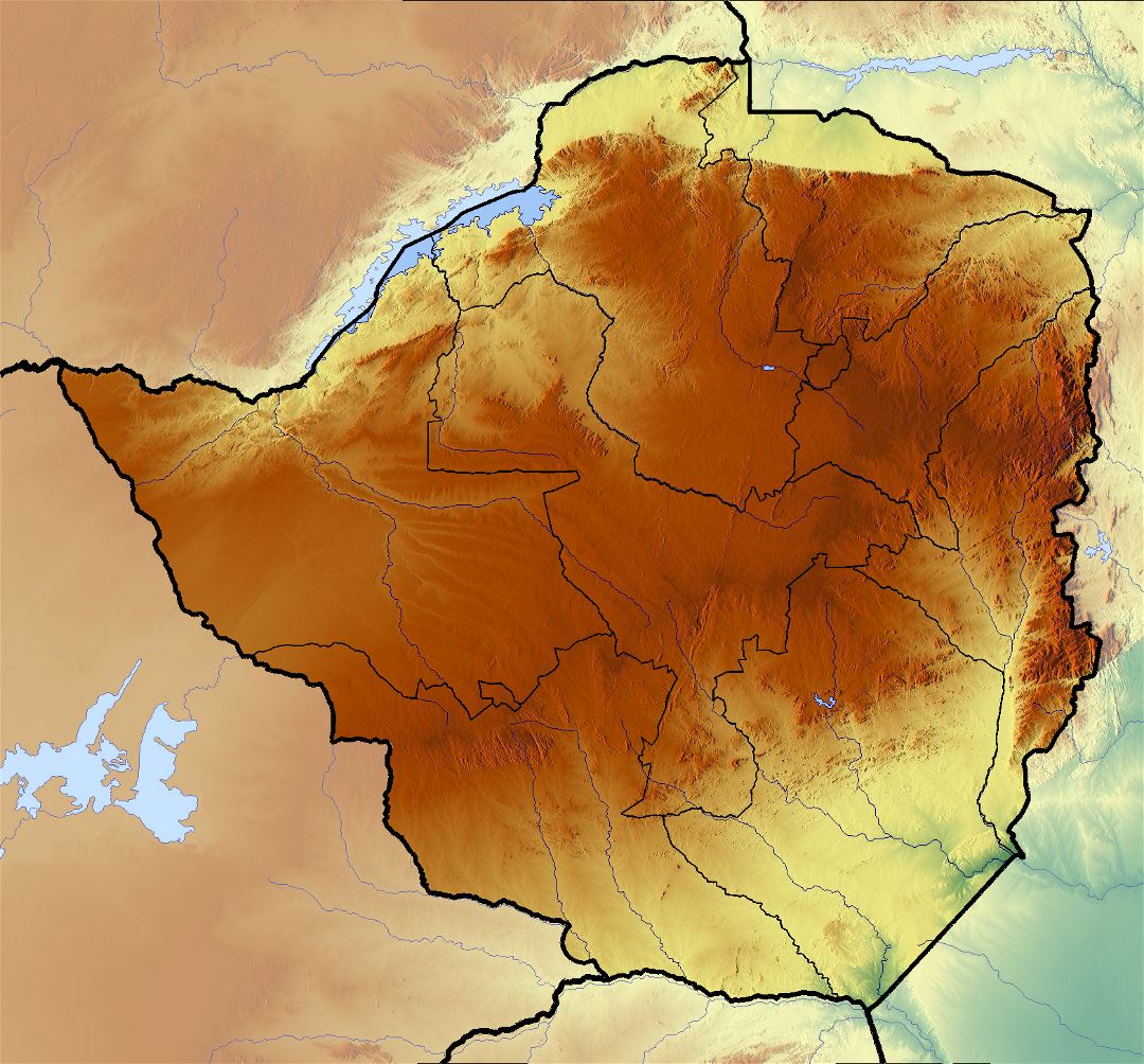 Большая карта рельефа Зимбабве