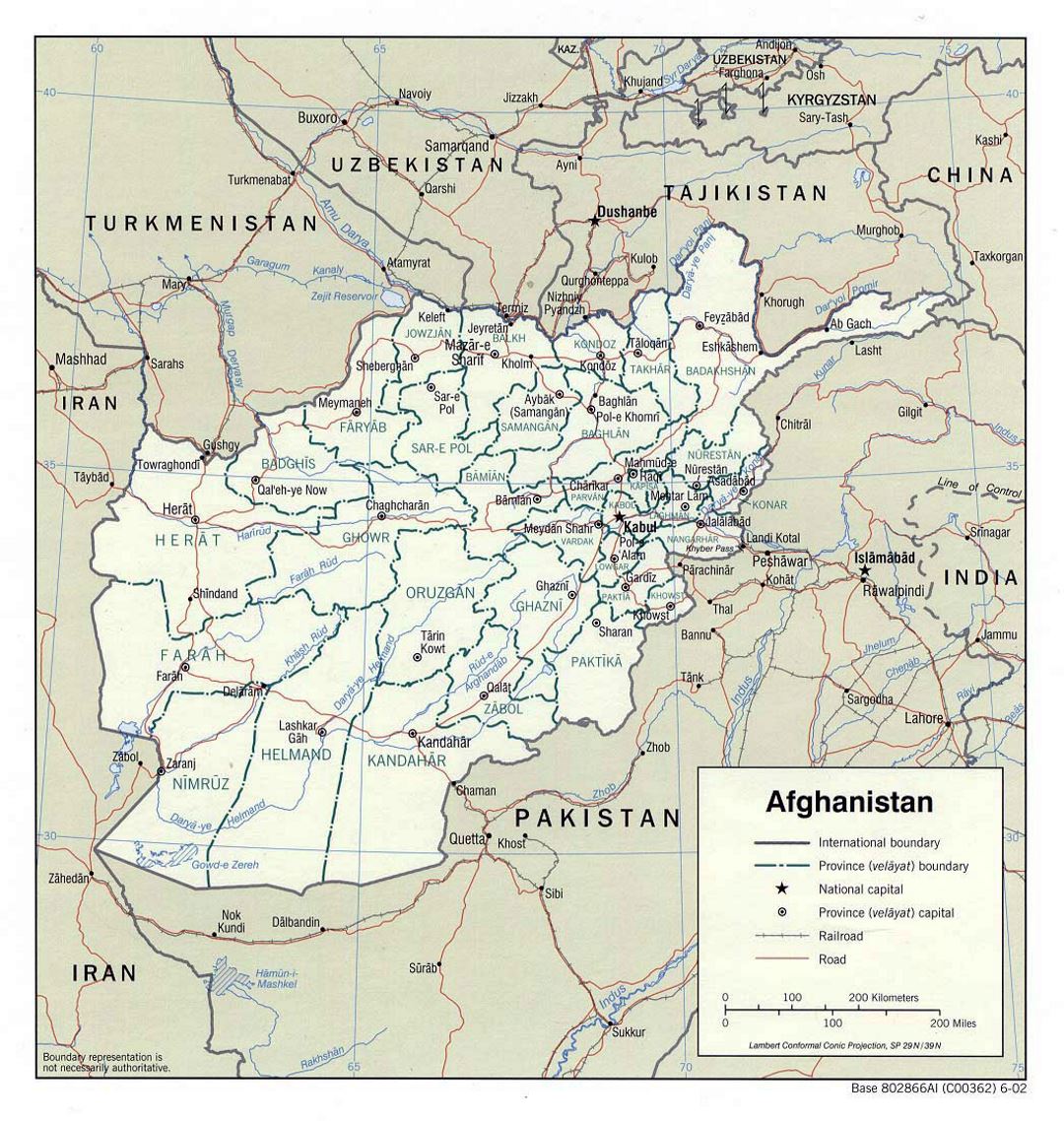 Детальная политическая и административная карта Афганистана - 2002
