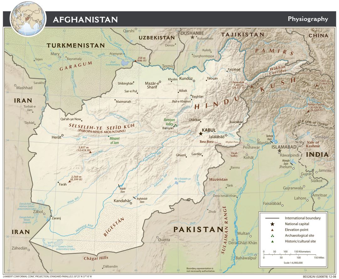 Большая детальная физиографическая карта Афганистана - 2009