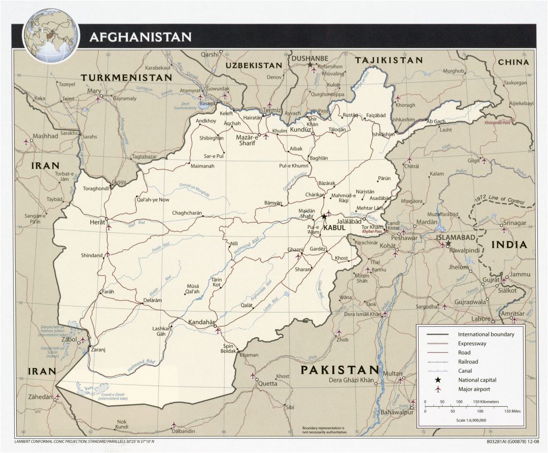 Большая детальная политическая карта Афганистана - 2008