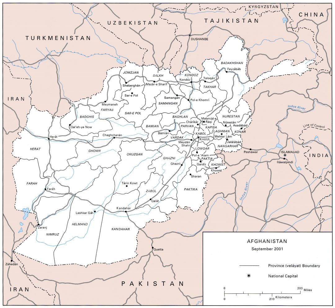 Большая карта армии США в Афганистане - 2001