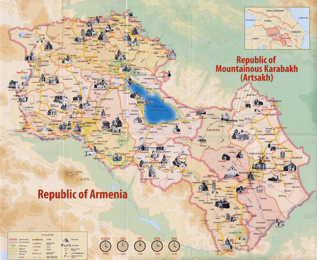 Большая детальная туристическая карта Армении