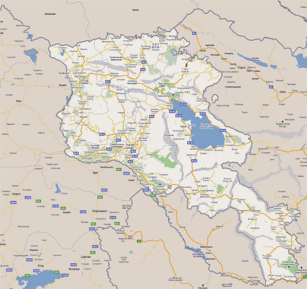 Большая карта дорог Армении с городами