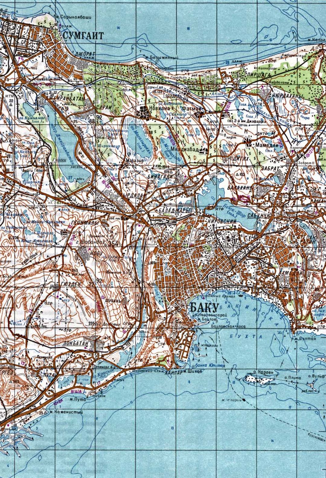Большая топографическая карта Баку на русском языке