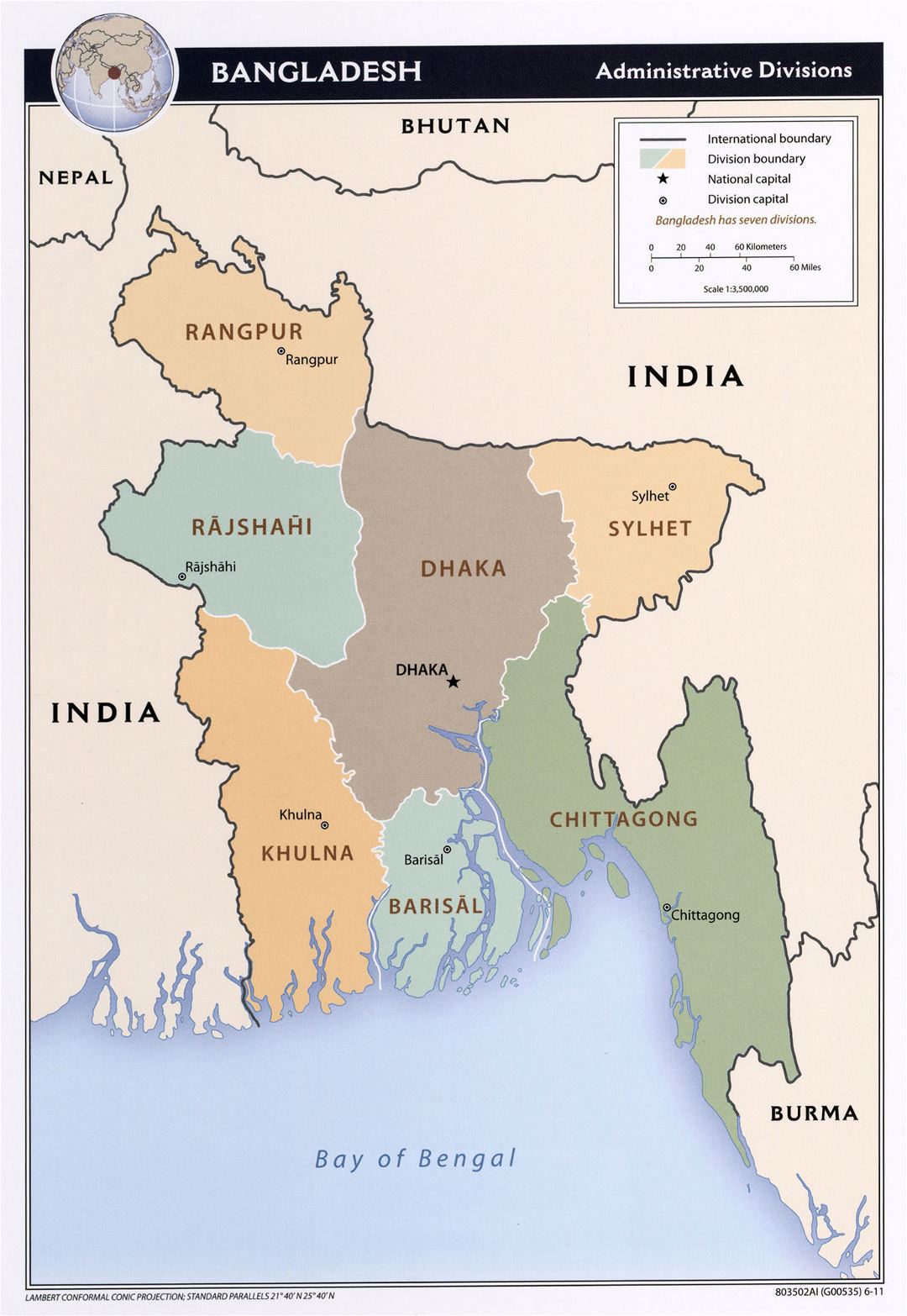 Детальная карта административного деления Бангладеш - 2011