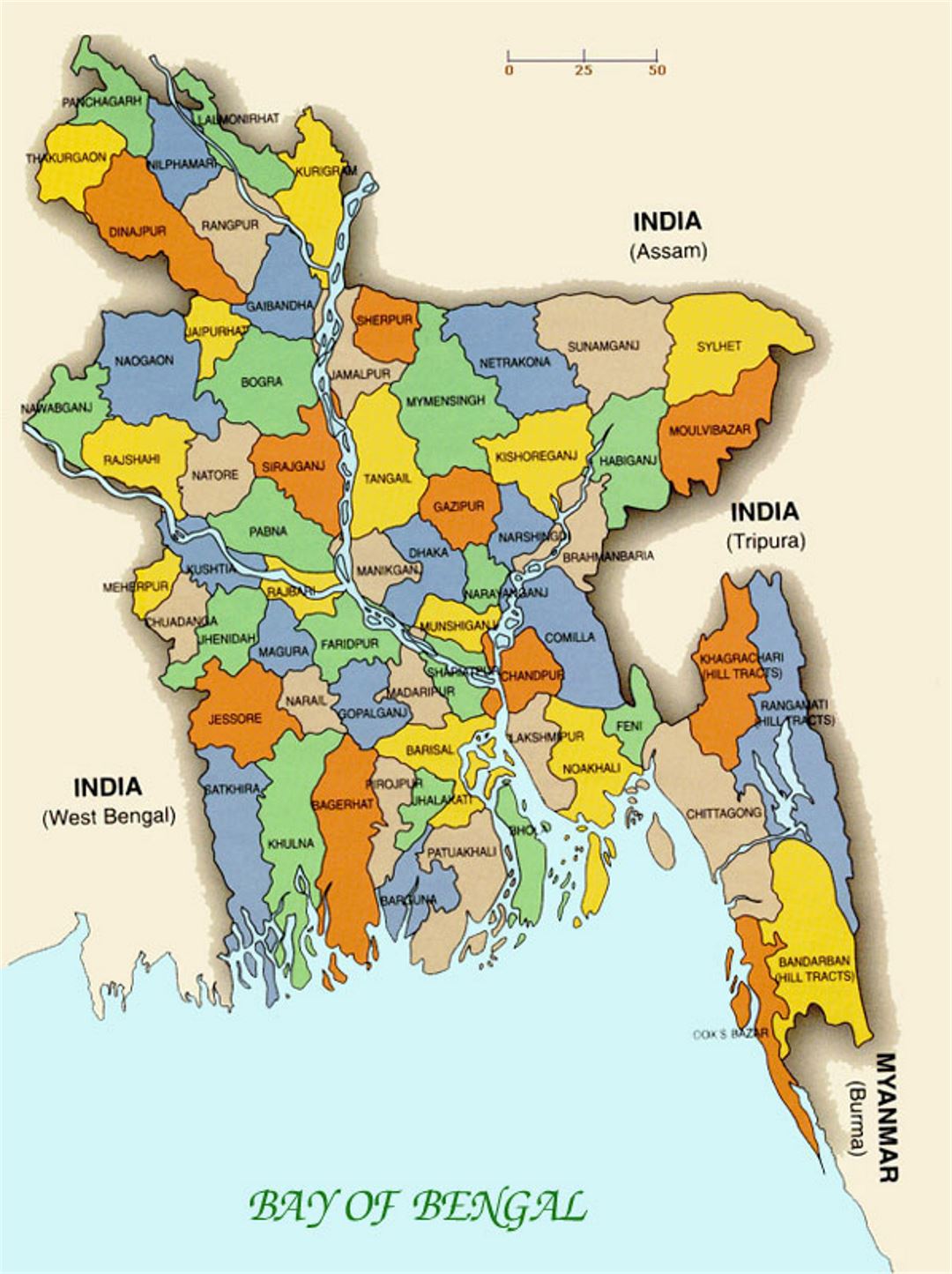 Малая административная карта Бангладеш
